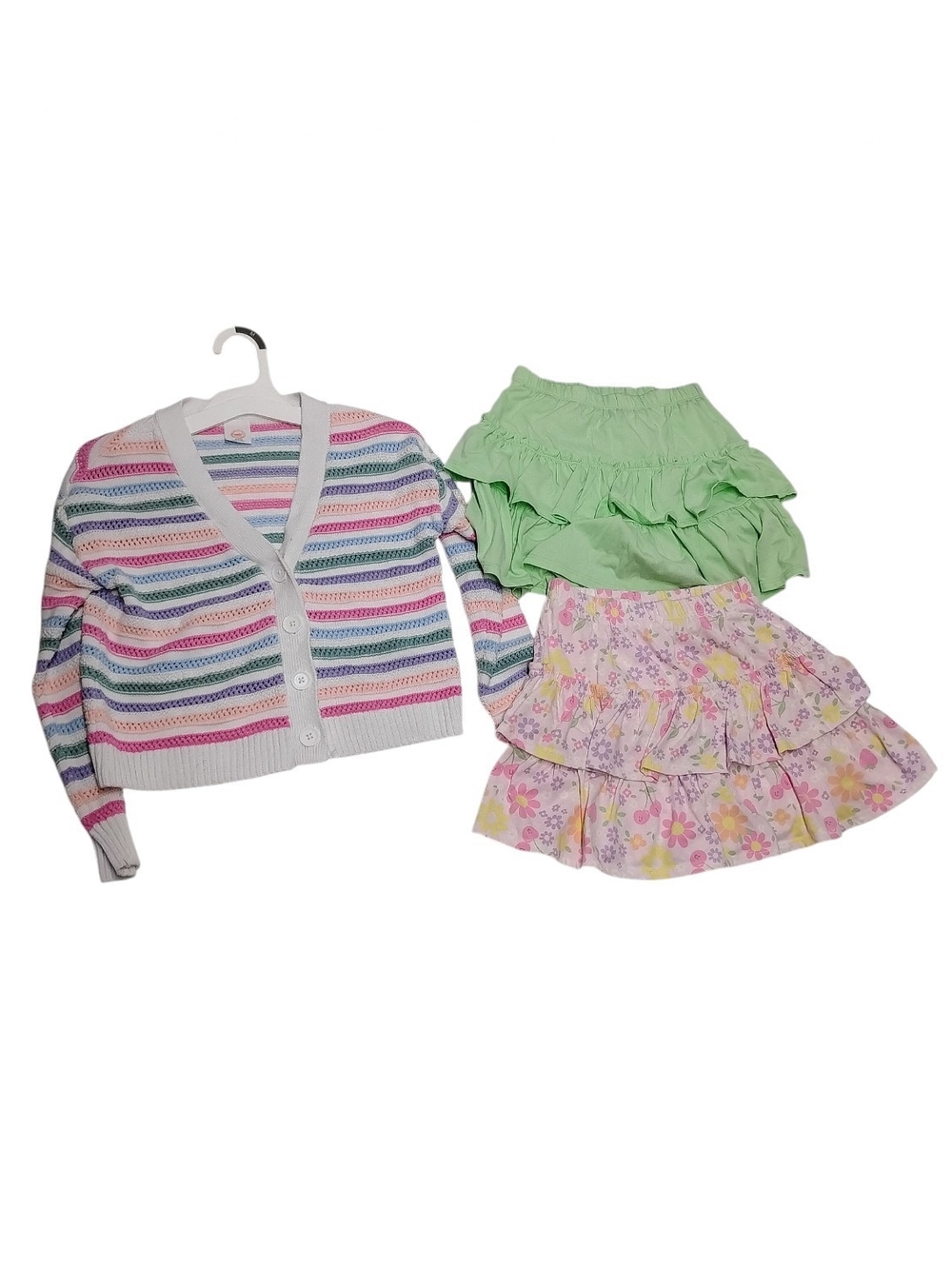 wonder nation 365 Kids Bundle Pastel Striped Cardigan Green Floral Ruffle Skorts